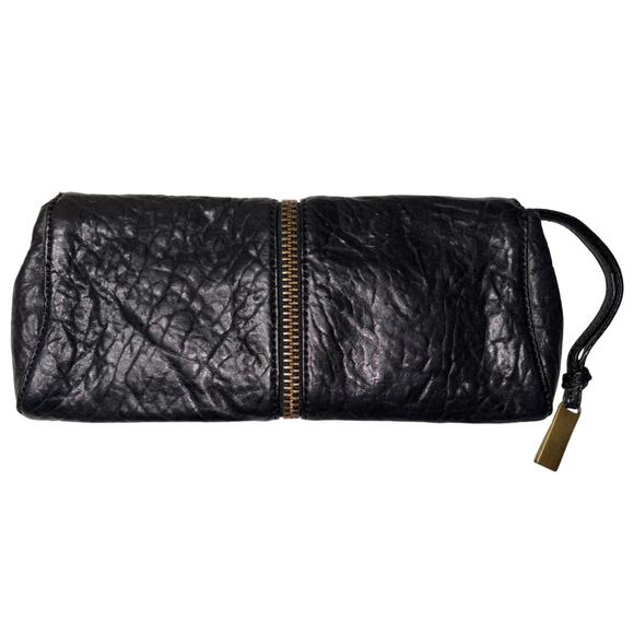 KOOBA Black Textured Leather Zipper Detail Clutch Purse Wristlet - Picture 6 of 8
